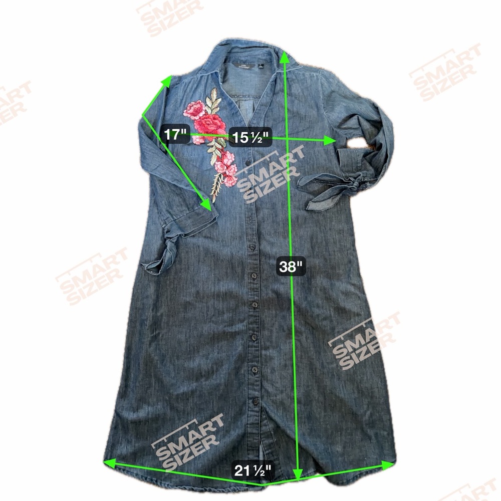 Millie Gabrielle Embroidered Denim Shirt Dress Button Front Midi Dress - Picture 5 of 5